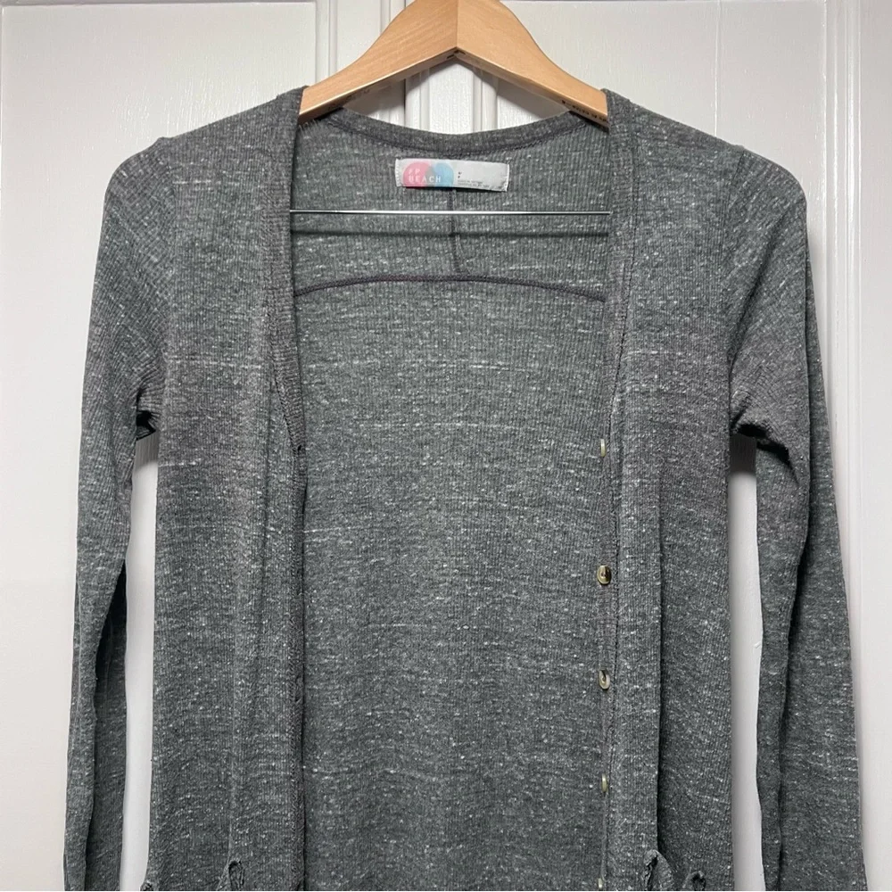 Free People Beach Long Sleeve Open Front Long Cardigan Pockets Size Small Duster